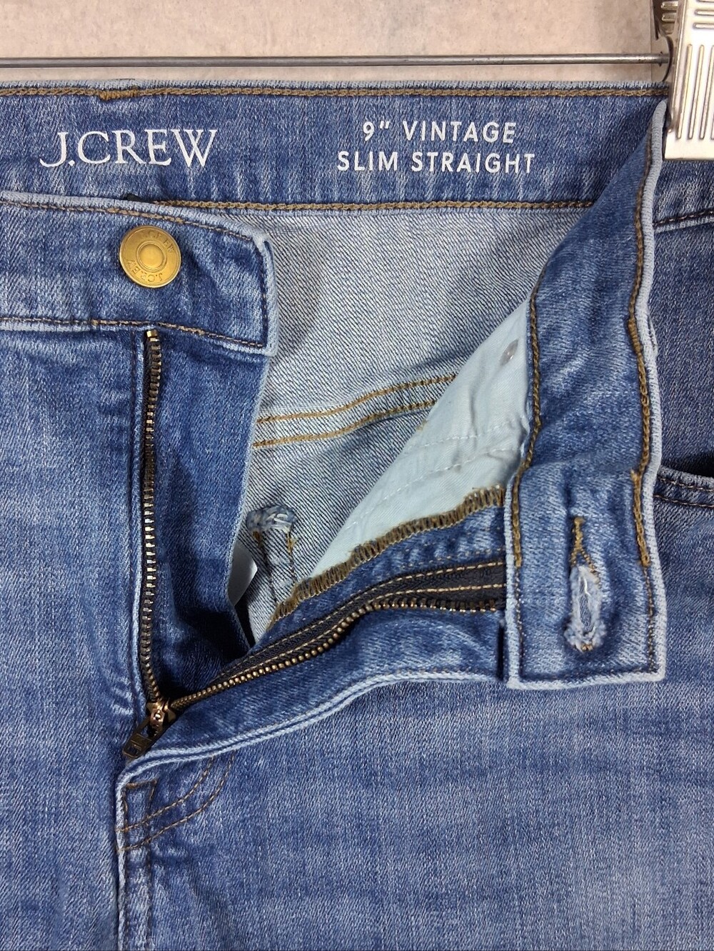J.Crew 9" Vintage Slim Straight Women 30 Bensen Wash Blue Denim Distressed Jean - Picture 14 of 16